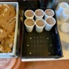 Das Mus wird in Becher abgefüllt.